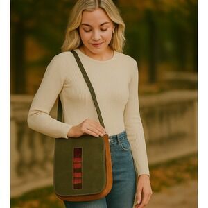 Peruvian Soul Suede and Manta woven Accent Crossbody Bag Olive Green Handcrafted